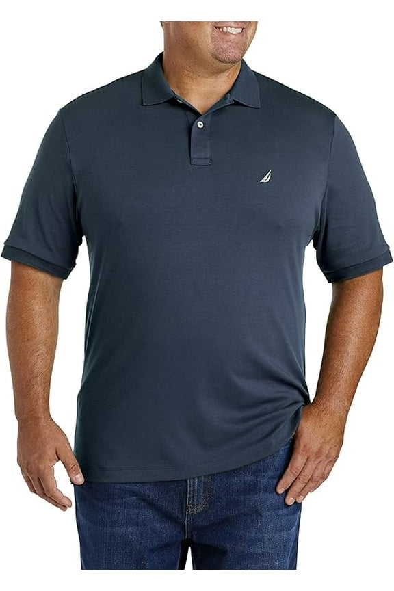 Men's Classic Fit Short Sleeve Solid Soft Cotton Polo Shirt Navy Medium