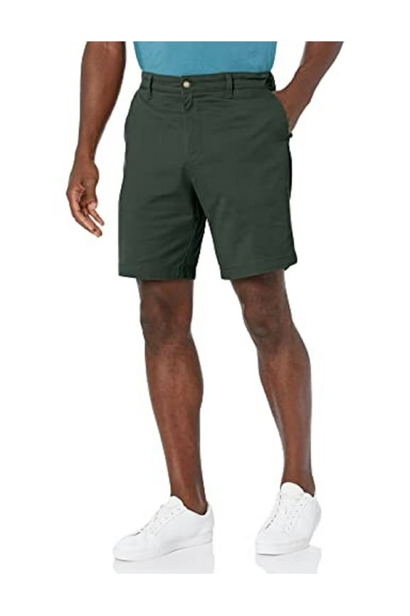 Men's Classic Fit Stretch Chino Flat Front Deck Short Green Size 38