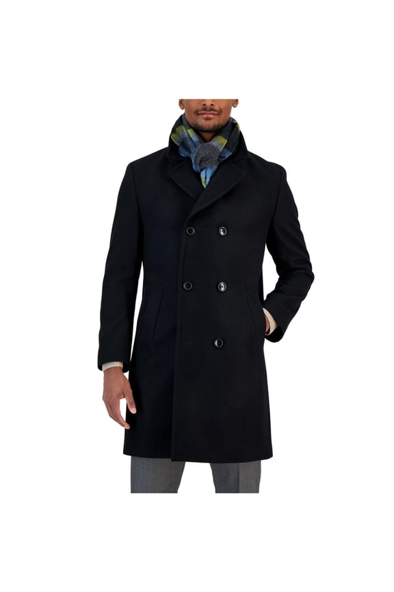 Mens Classic fit Double Breasted Overcoat Coat 40 L Black Solid
