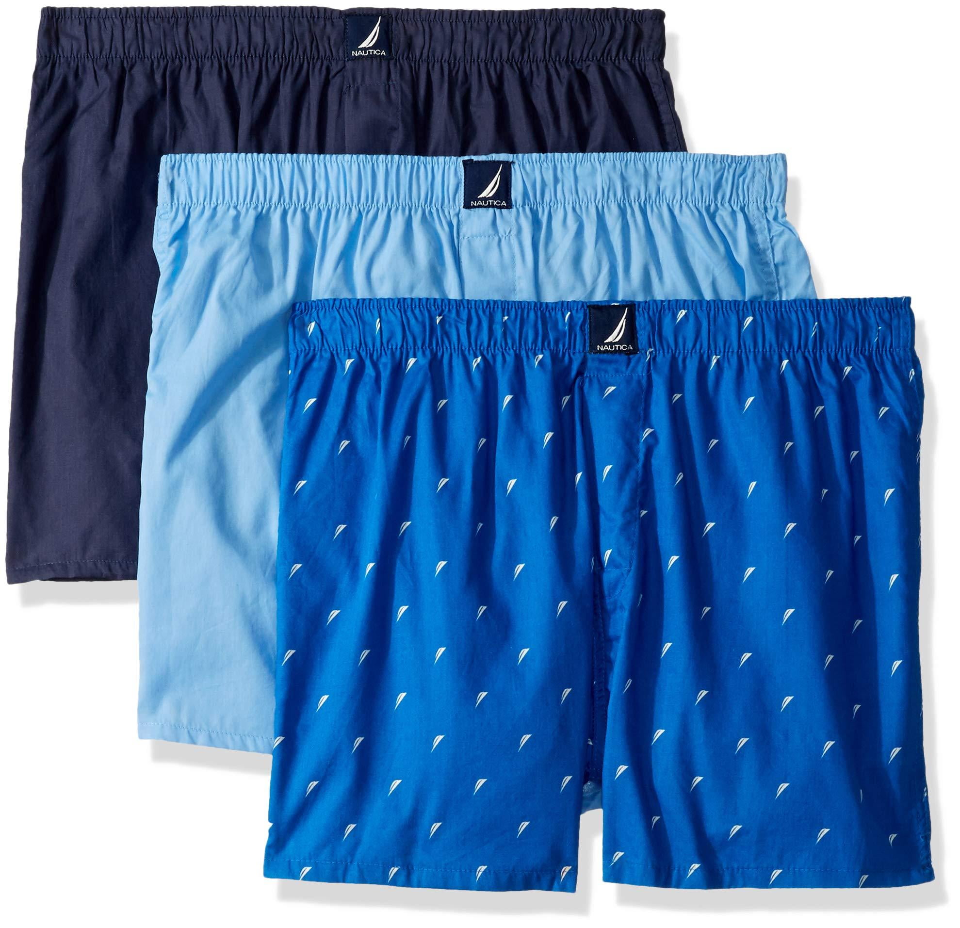 Nautica men's cotton woven 3 pack boxer, sea cobalt/nautica