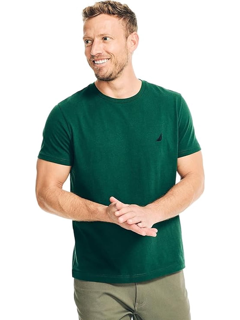 Nautica T- Shirt À Col Rond Solide Manches Courtes, Poche Tricot Homme, Bleu, XXL