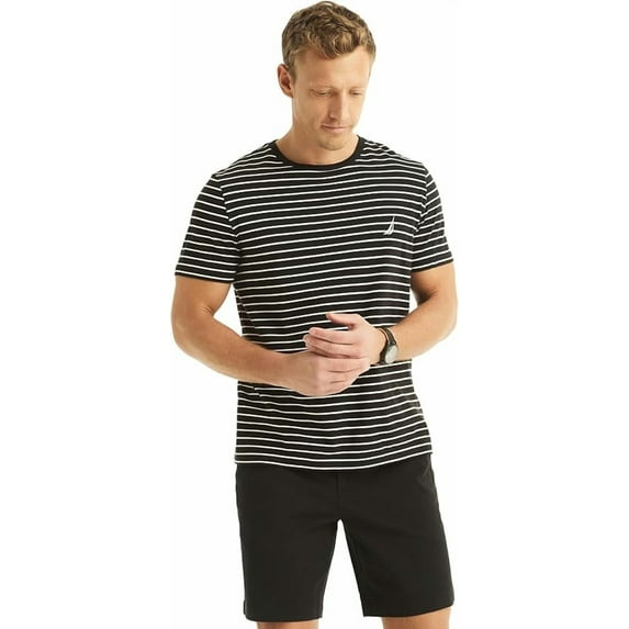 Nautica Men's Crewneck Deck T-Shirt, White with Black Stripes, XX-Large