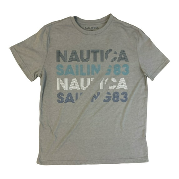 Nautica Men's Crewneck Graphic Ribbed Collar Cotton T-Shirt (Grey Heather, L)