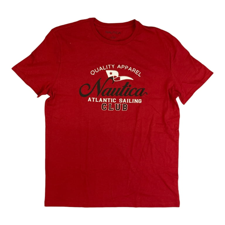 Nautica Men's Crewneck Graphic Ribbed Collar Cotton T-Shirt (Nautica Red,  XL) 
