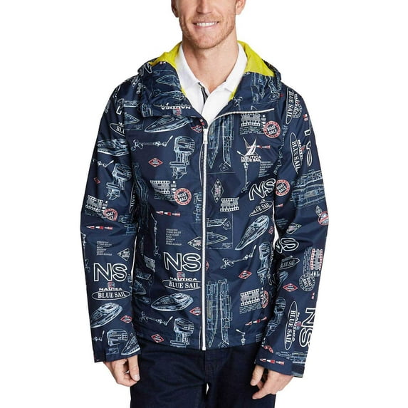 Nautica Men’s Full-Zip Graphic Print Hooded Windbreaker Jackets, Blue, Large