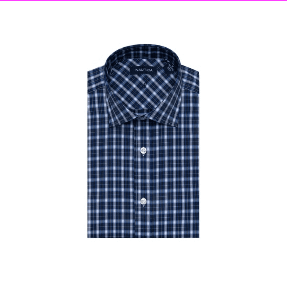 Nautica Men's Long Sleeve Button-Down Collar Perf Dress Shirt 16  1/2-34/35/Dark Blue Plaid - Walmart.com