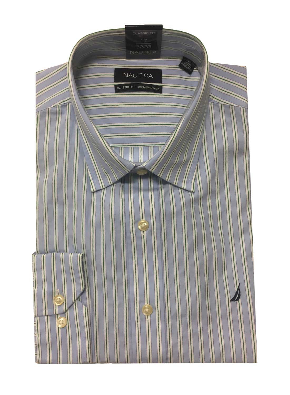 Nautica Men's Long Sleeve Classic Fit Ocean Washed Dress Shirt Blue 17  32/33 - Walmart.com