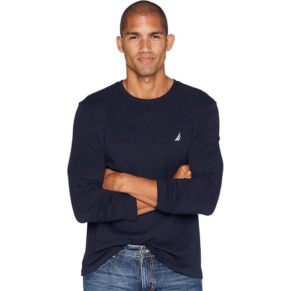 Nautica Men's Long Sleeve Solid Crew Neck T-Shirt, Navy, Small