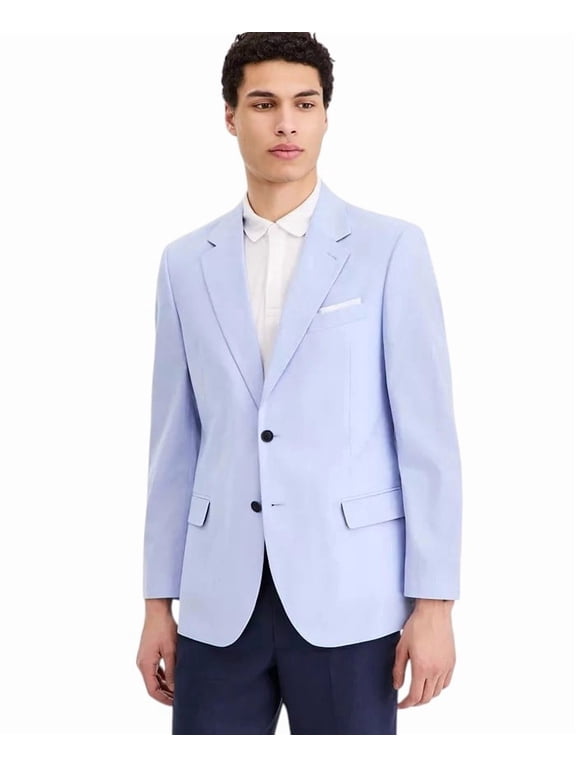 Men's Modern-Fit Chambray Sport Coat Blazer 40 R Solid Light Blue