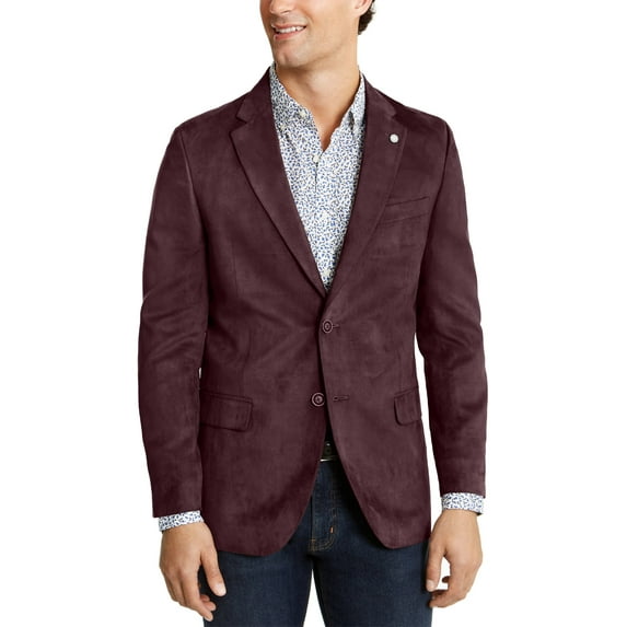 Nautica Mens Branford Modern-Fit Faux-Suede Sport Coat 46 Regular Burgundy - NWT