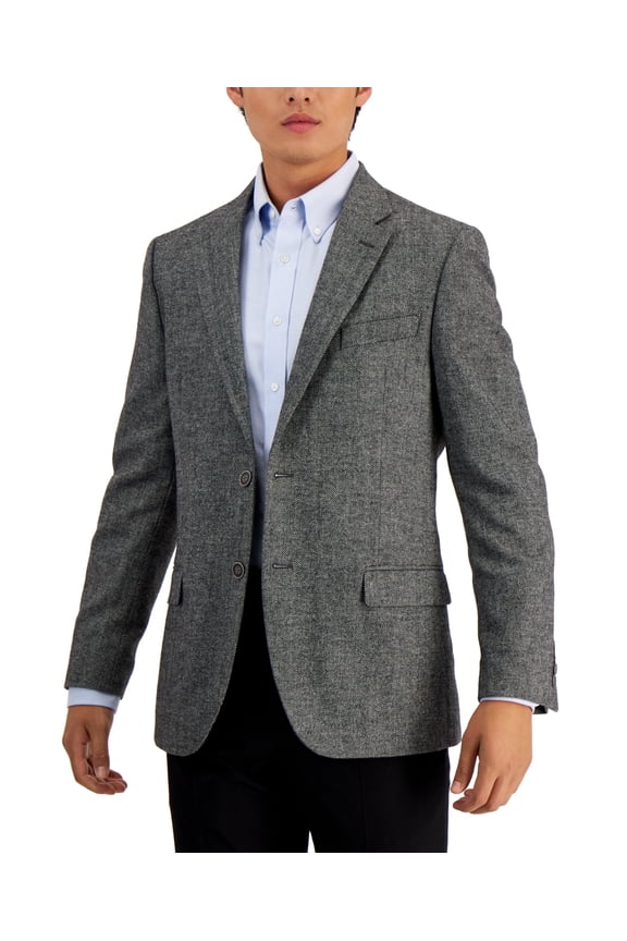 Men's Modern-Fit Solid Herringbone Tweed Sport Coat (40R, Grey)