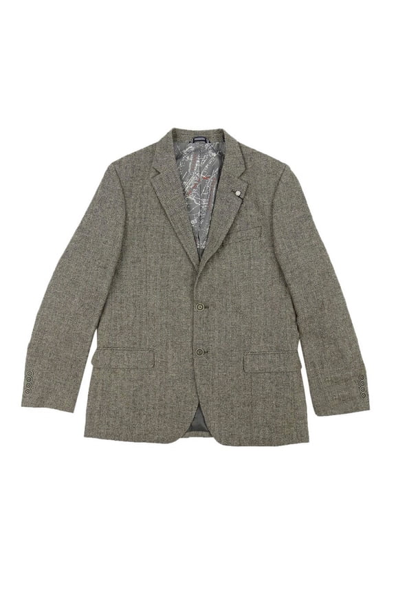 Men's Modern-Fit Solid Herringbone Tweed Sport Coat (44R, Grey)