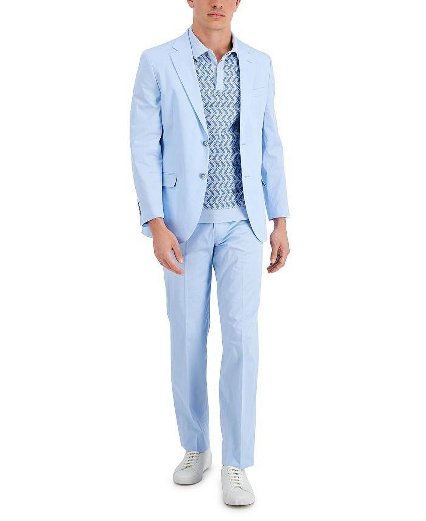 Men's Modern-Fit Stretch Cotton Solid Suit Light Blue 42R