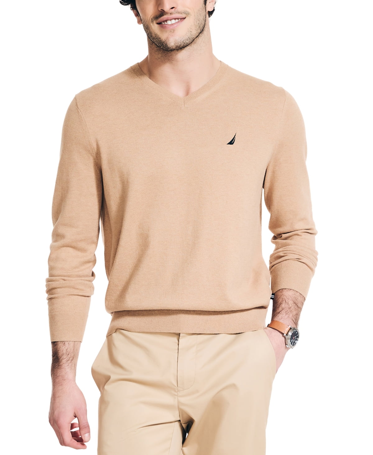 Nautica Men's Navtech Performance Classic Fit Soft V Neck Sweater Brown 2XL