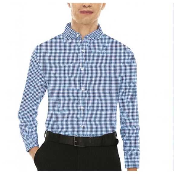 Nautica Men's Performance Slim Fit Dress Shirt, Navy/White, XL (17-17.5, 32/33)