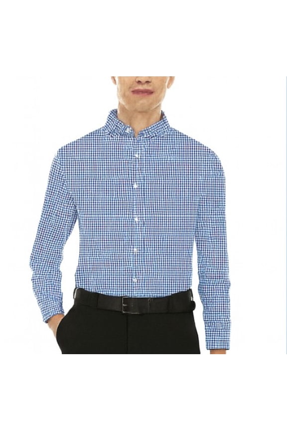 Men's Performance Slim Fit Dress Shirt, Navy/White, XXL (18-18.5, 34/35)