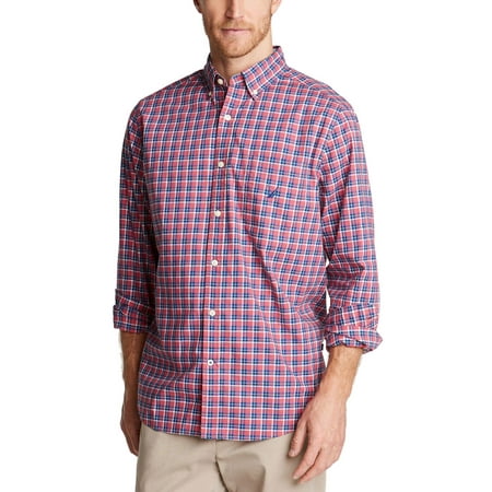 Nautica Men's Plaid Collar Button Down Casual Shirt -Red Size Medium