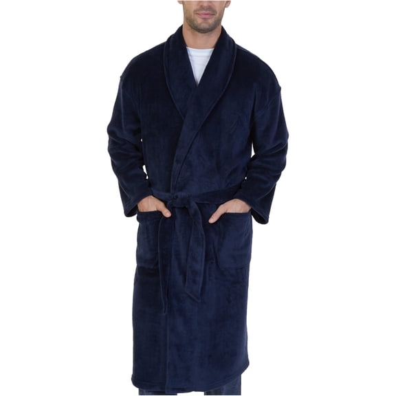 Nautica Mens Plush Belted Robe, Blue, One Size
