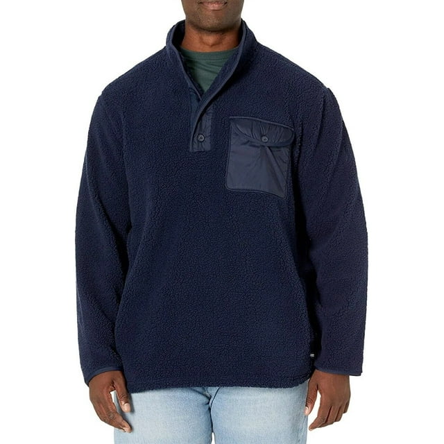 Nautica Men's Quarter Button Sherpa Fleece Pullover, Navy Small