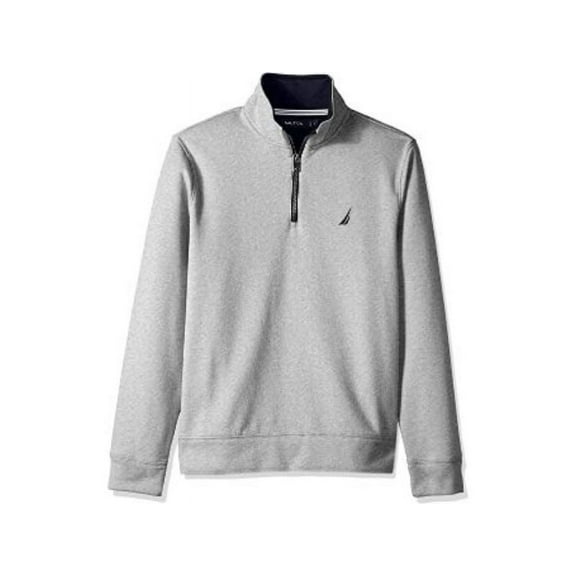 Nautica Men's Quarter Zip Fleece Pullover, Mock-neck, Classic Fit (Grey, XL)