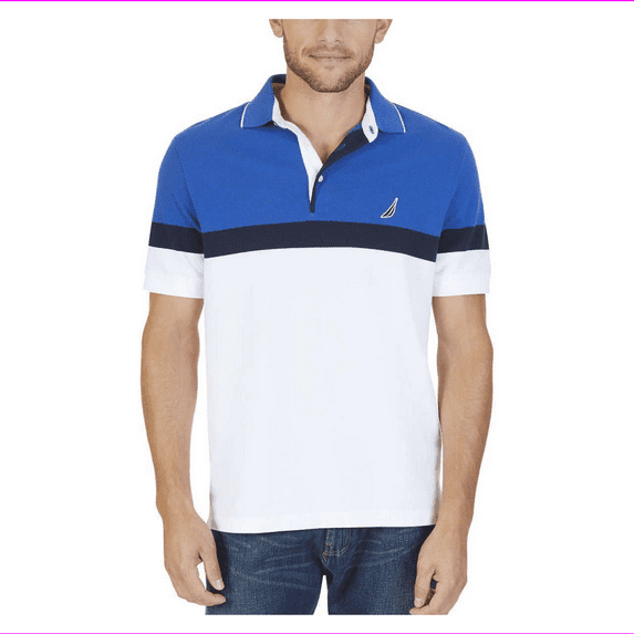 Nautica Men's Short Sleeve Classic Fit Polo Shirt M/Blue/White