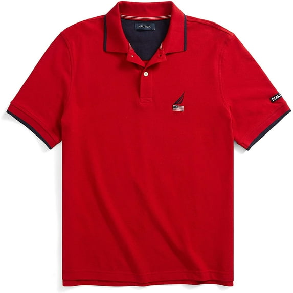 Nautica Men's Short Sleeve Polo Shirt American Flag | Nautica Red Medium