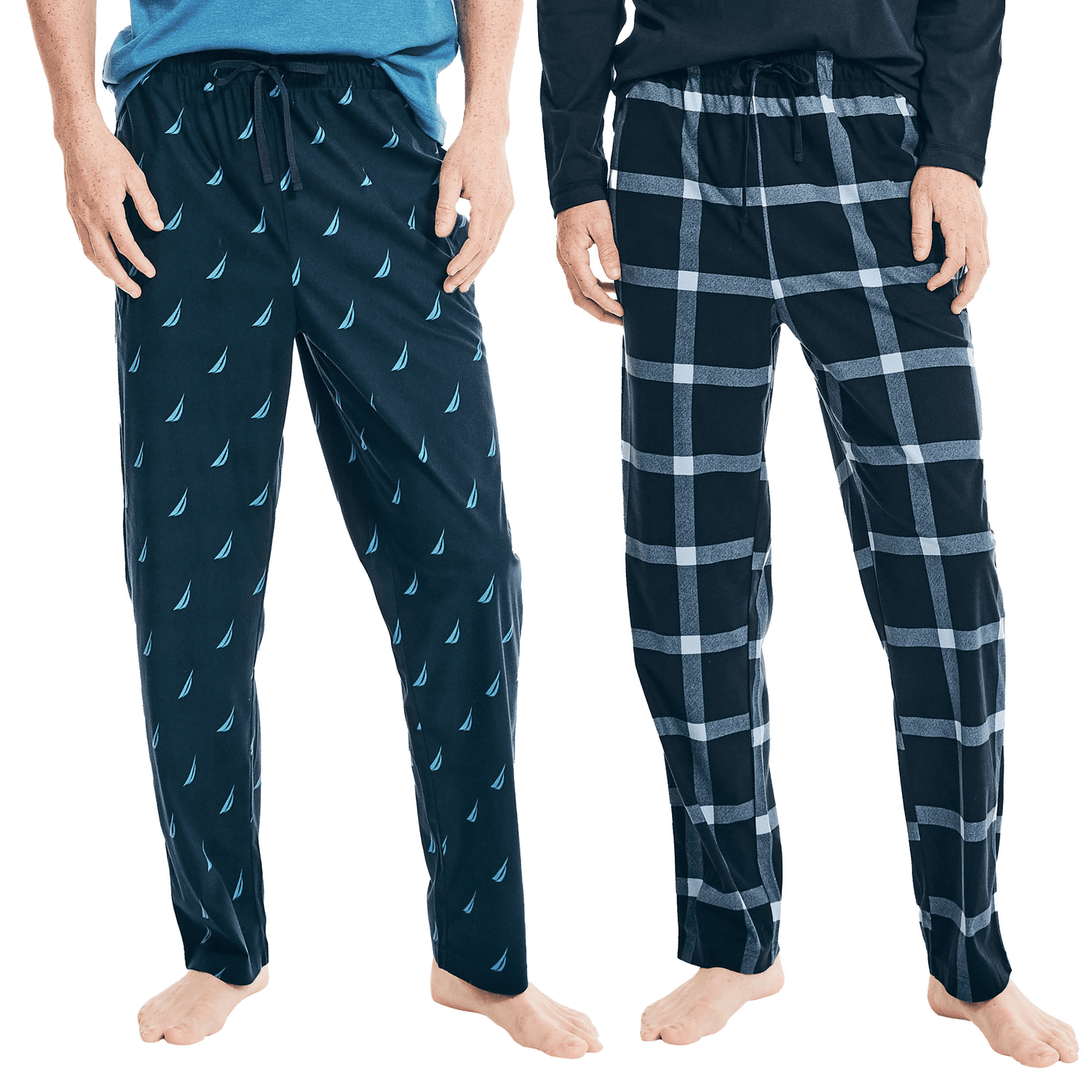 Nautica Men’s Soft Fleece Pajama Lounge Pants with Pockets 2Pack (Blue Sail Boats / Blue Plaid