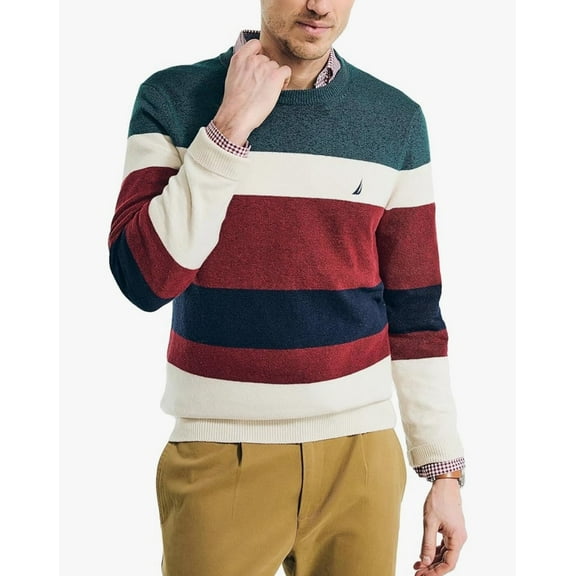 Nautica Men's Striped Textured Crew Neck Sweater Large