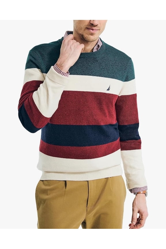Men's Striped Textured Crew Neck Sweater Large