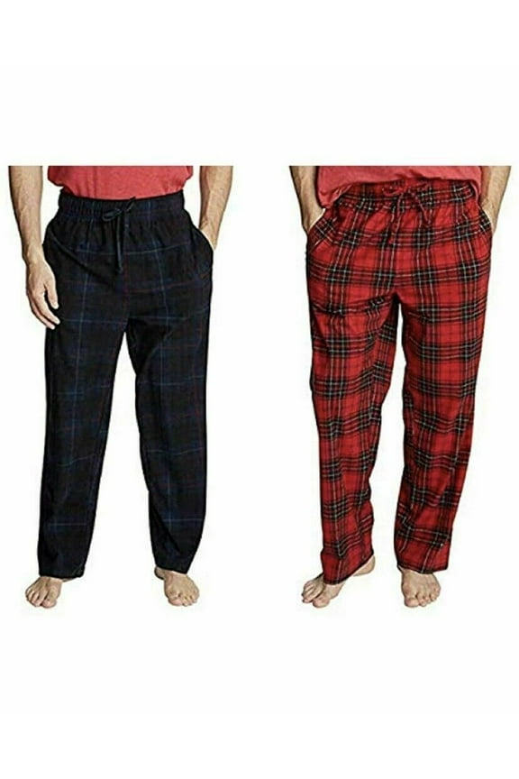 Men's Sueded Fleece Pajama Pants, Red/Navy Plaid, Medium - NEW