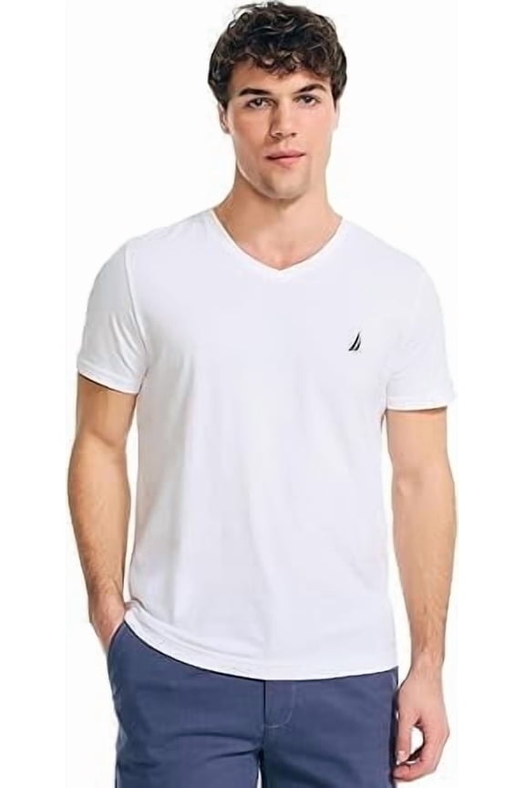 Men's V-Neck Deck T-Shirt, Bright White, Medium
