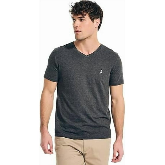 Nautica Men's V-Neck Deck T-Shirt, Old Charcoal Heather, Extra Large