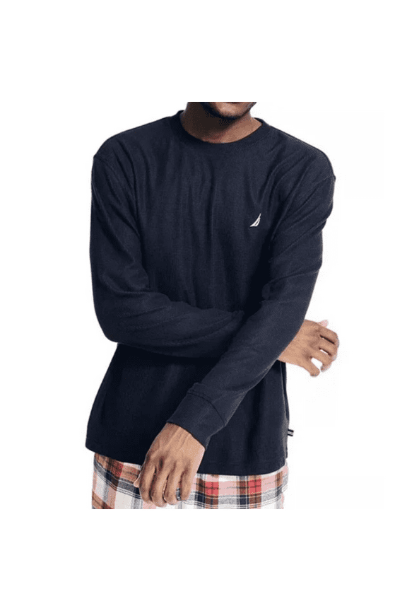 Men's Waffle Long-Sleeve Sleep T-shirt in Navy, Size L