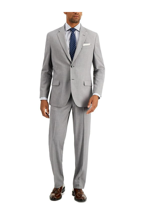 Mens Modern fit Two Piece Suit 36 R / 30 Waist Light Grey Solid Stretch