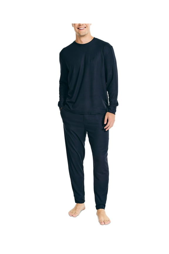 Mens 2 Pc Relaxed Fit Thermal Waffle Knit Pajama Set Navy XL