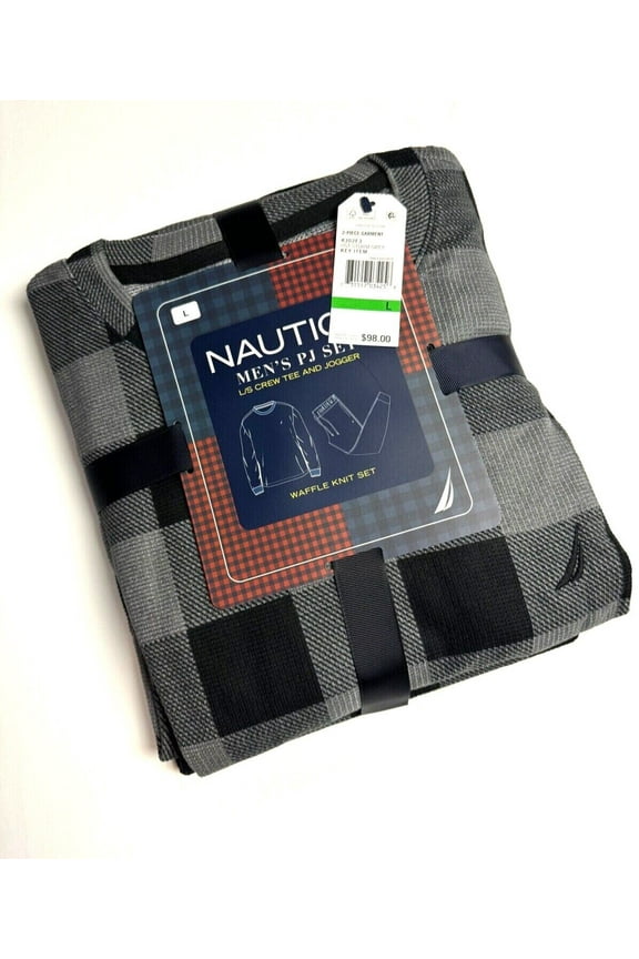 Mens 2 Pc Relaxed Fit Waffle Knit Pajama Set Storm Grey Black Large