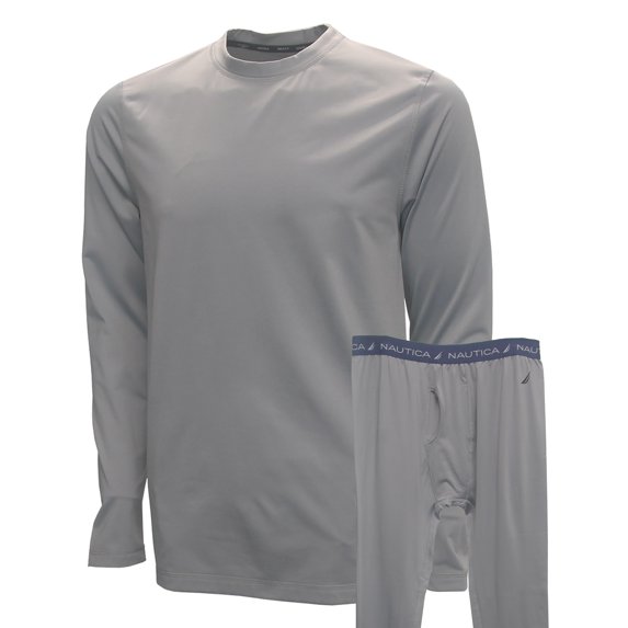 Nautica Mens 2-Piece Brushed Base Layer Pant & Shirt Set, 2X-Large Gray -