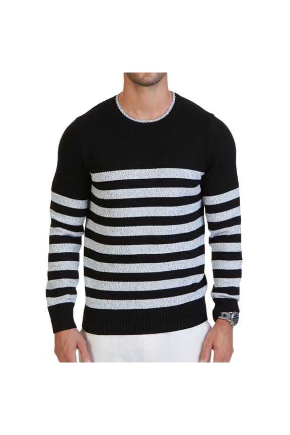 Mens Betron Striped Pullover Sweater, Black, Medium