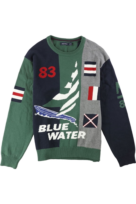 Mens Blue Water Pullover Sweater, Multicoloured, X-Large