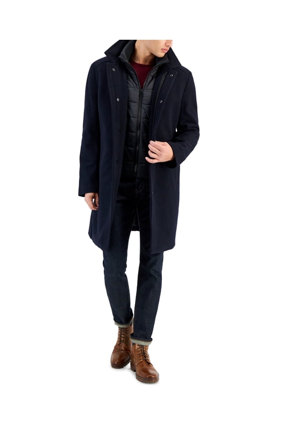 Mens Classic-Fit Bib Wool Overcoat Coat 36 R Navy Blue
