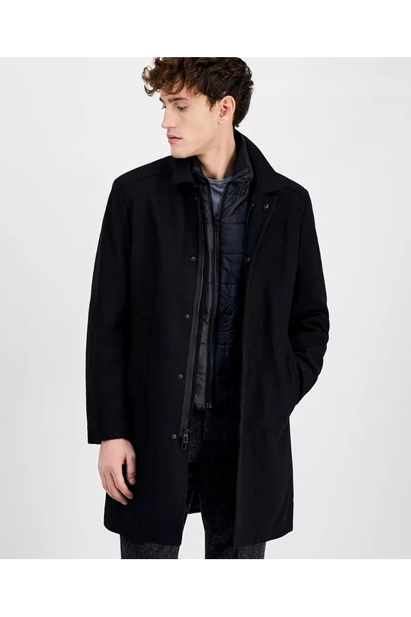 Mens Classic-Fit Bib Wool Overcoat Coat 40S Black