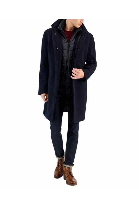 Mens Classic-Fit Bib Wool Overcoat Coat 46L Navy Blue