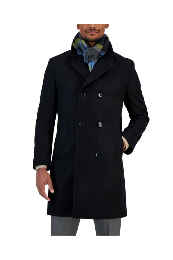 Mens Classic-Fit Double Breasted Overcoat Black 38L