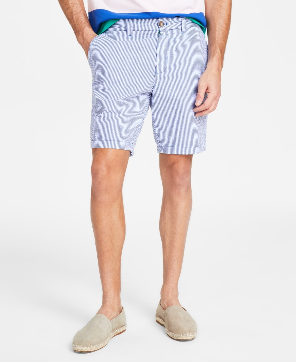 Nautica Mens Classic fit Athletic Seersucker Shorts 30 Blue Striped