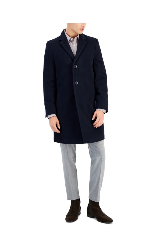 Mens Regular Fit Barge Overcoat Coat 38R Navy Blue Wool
