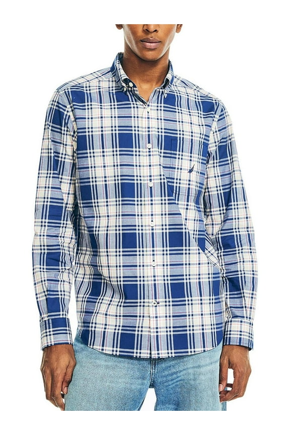 Mens Collared Plaid Button-Down Shirt