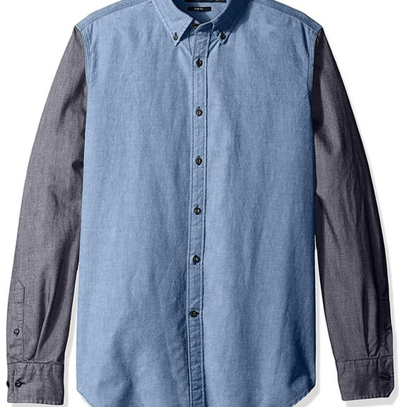 Nautica Mens Colorblocked Slim Fit Button Up Shirt, Blue, Large