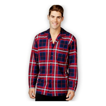 Nautica Mens Fleece Button Down Pajama Shirt, Red, Large
