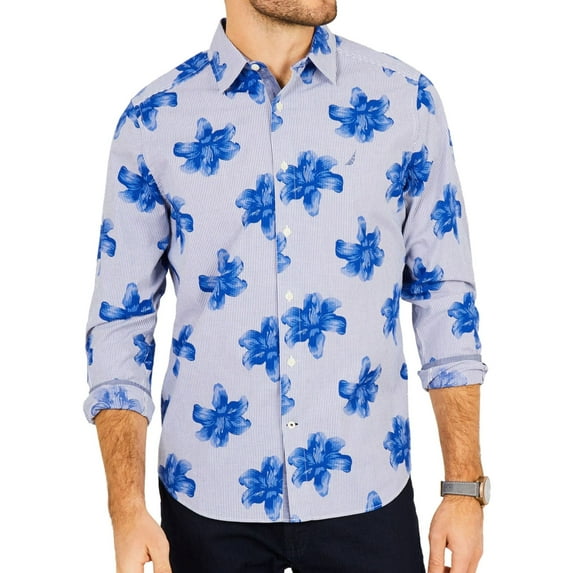 Nautica Mens Floral Button Up Shirt, Blue, Small