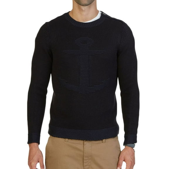 Nautica Mens Iconic Knit Anchor Pullover Sweater, Black, Large